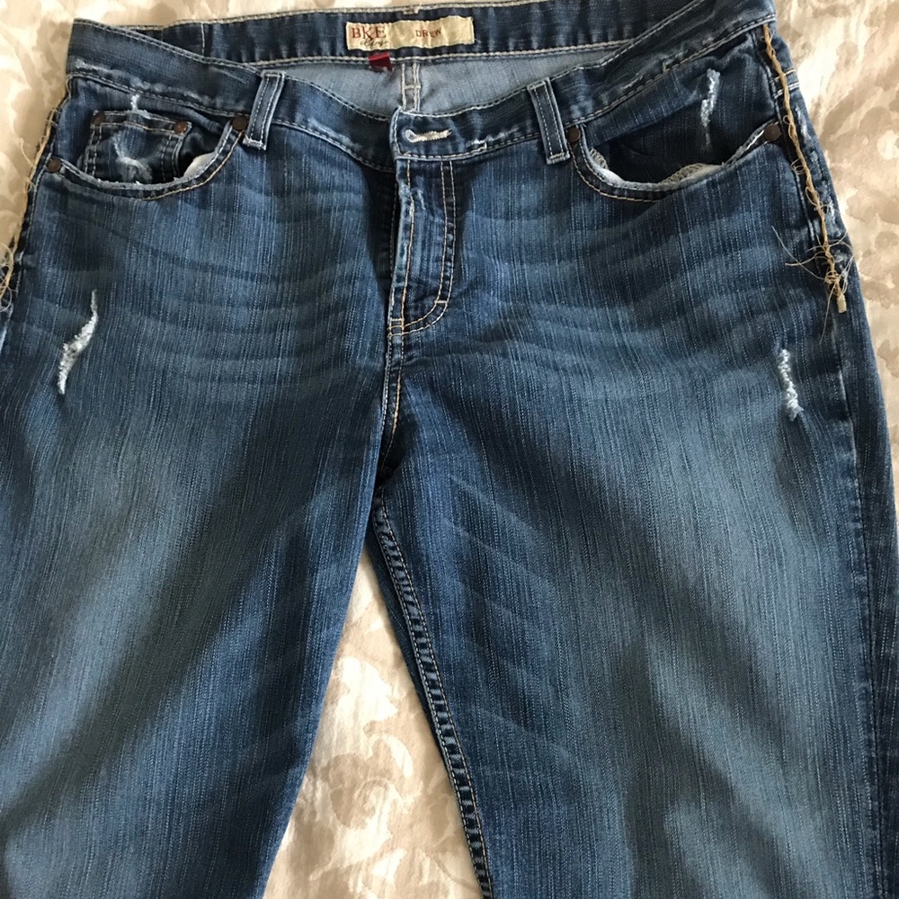 BKE denim. Distressed, bootcut jeans